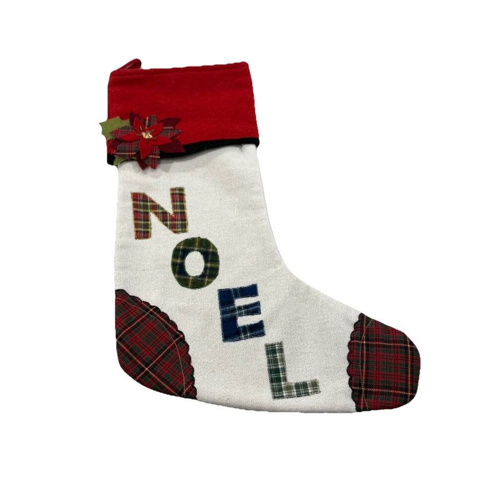 NOEL Poinsettia Plaid Christmas Stocking The Company Store